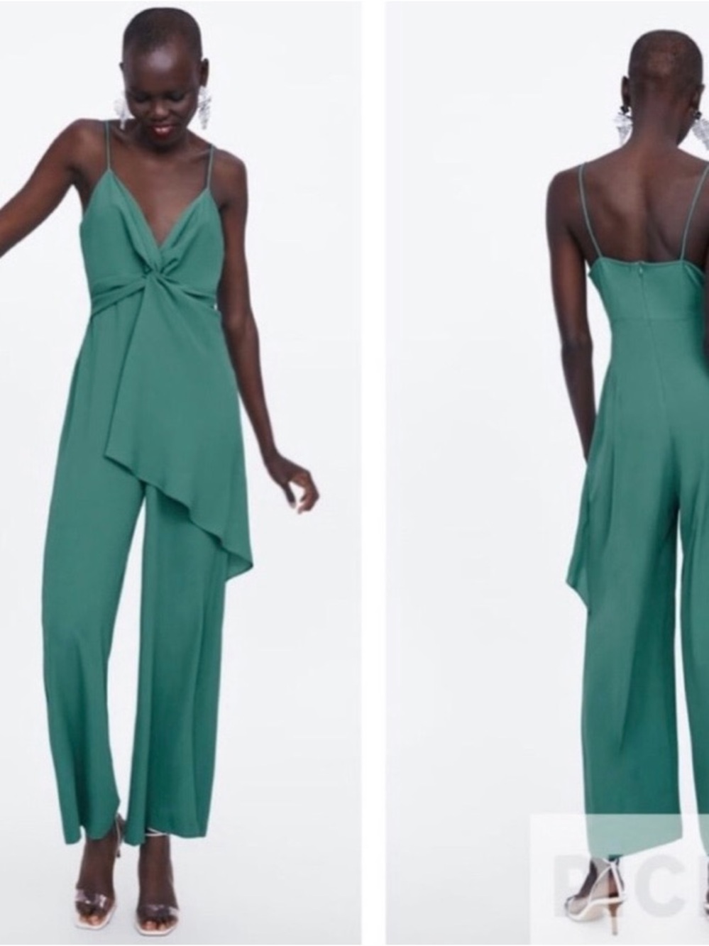 Zara Teal Twist-Front Sleeveless Jumpsuit